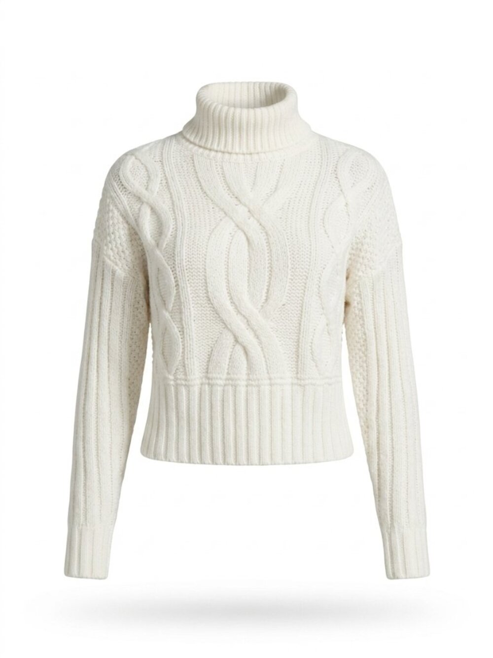 Express White Cable Knit Cropped Turtleneck Sweater XS